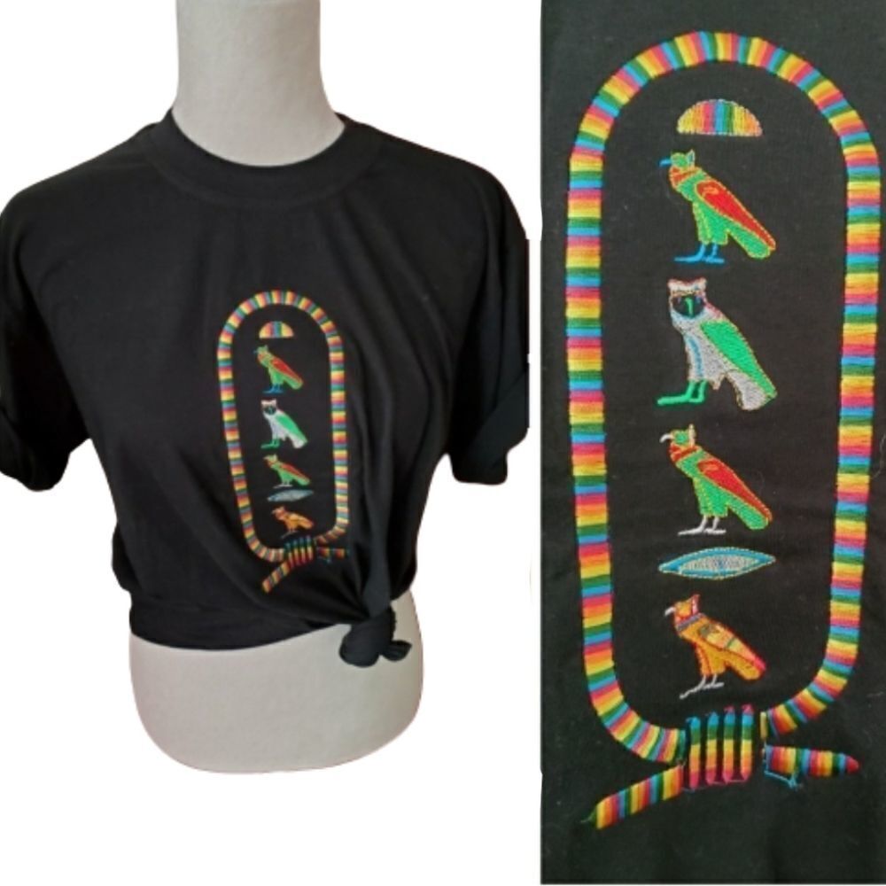 VINTAGE 90s shirt Egyptian black cotton tablet‎ hyrogliph t-shirt M